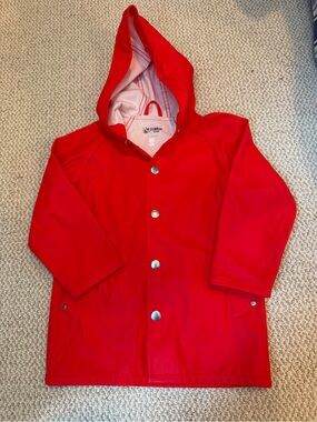 Primary Red Hooded Kids Raincoat with Snap Front